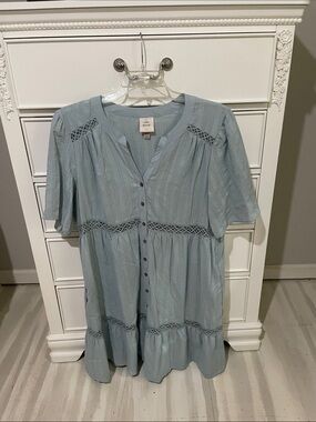 Knox Rose Light Blue Midi Dress with Lace Trim XXL